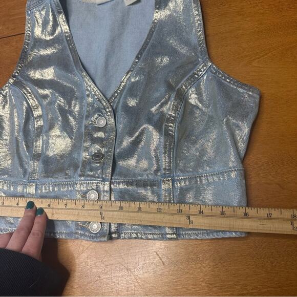Levi’s Metallic Silver Jean Vest Corset Crop Top Sz L Festival Country Southern - Picture 8 of 11